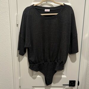 Pink Lily Charcoal Black Dolman Sleeve Bodysuit
